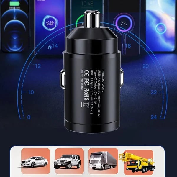 LOSOA PD+QC30 30W 雙孔隱形式 極速迷你車充